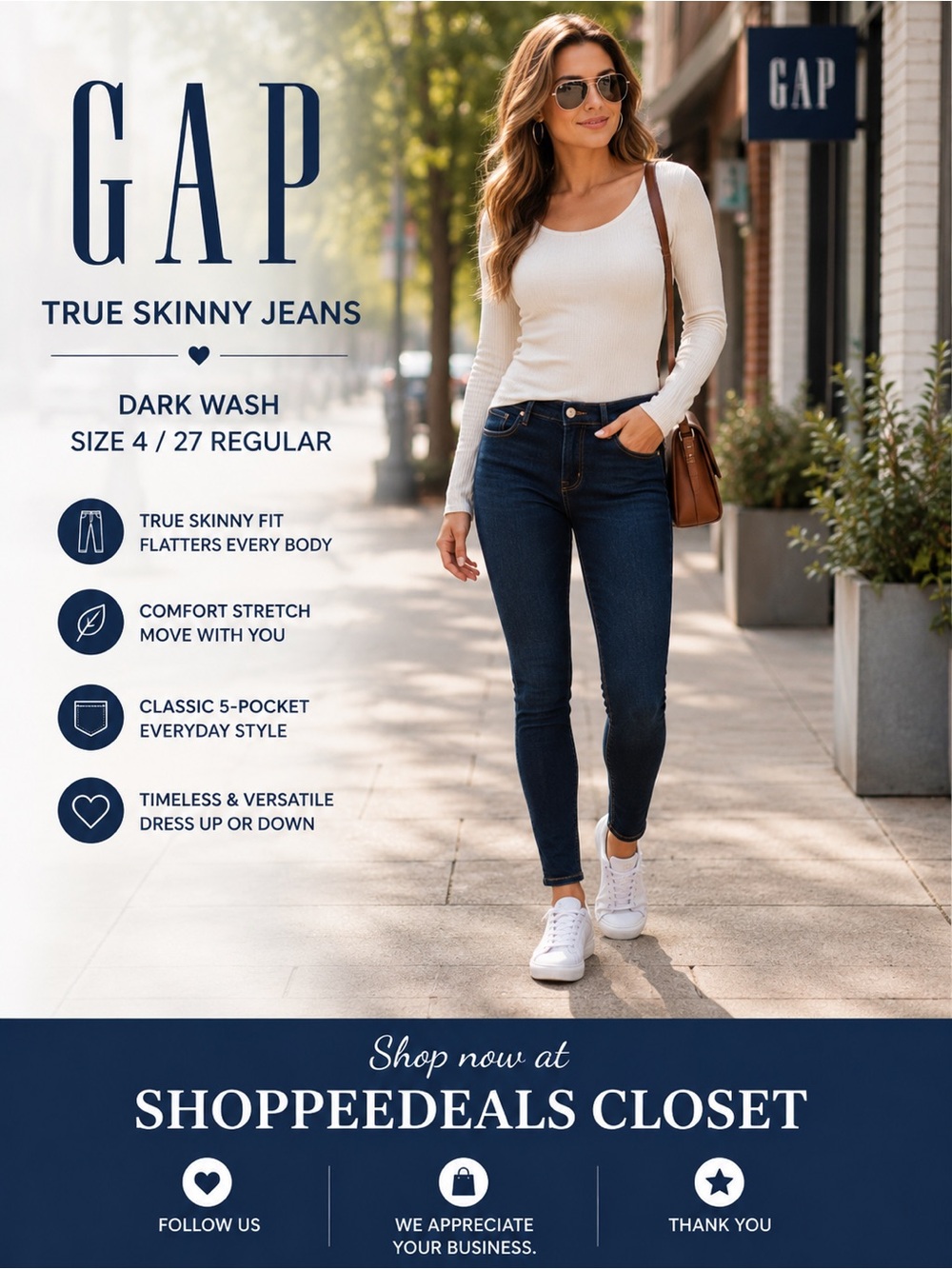 GAP True Skinny Jeans – Dark Wash – Size 4 / 27 Regular